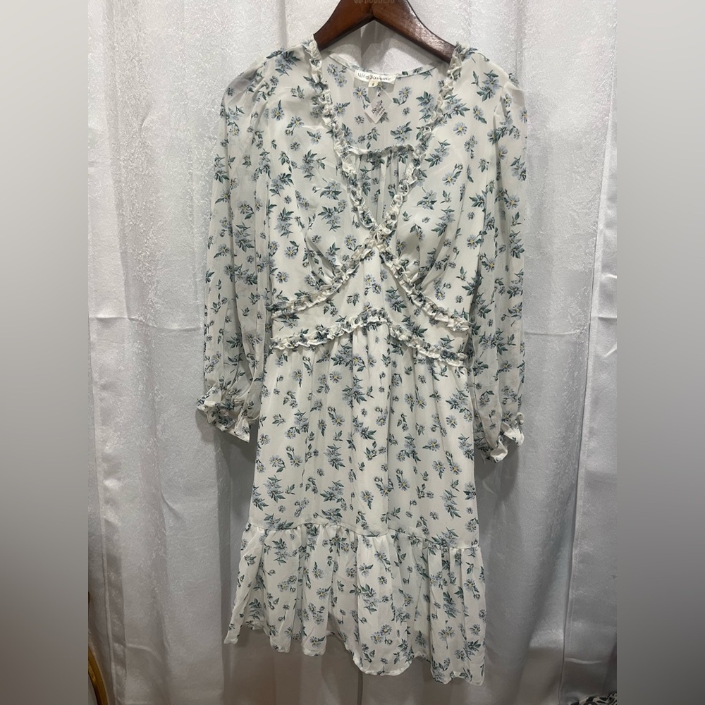 Jasmine White and Blue Floral Long Sleeve Dress